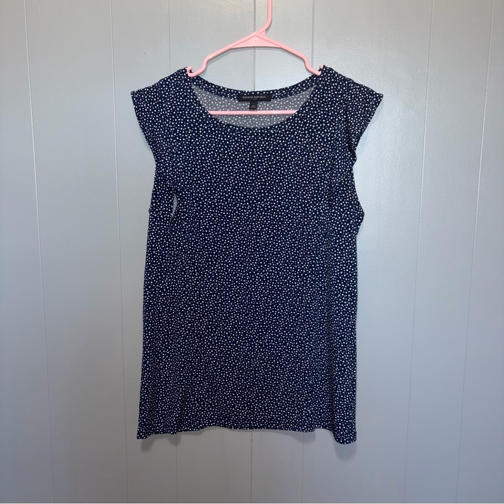 Banana Republic Navy Blue and White Polka Dot Cap Sleeve Blouse Medium